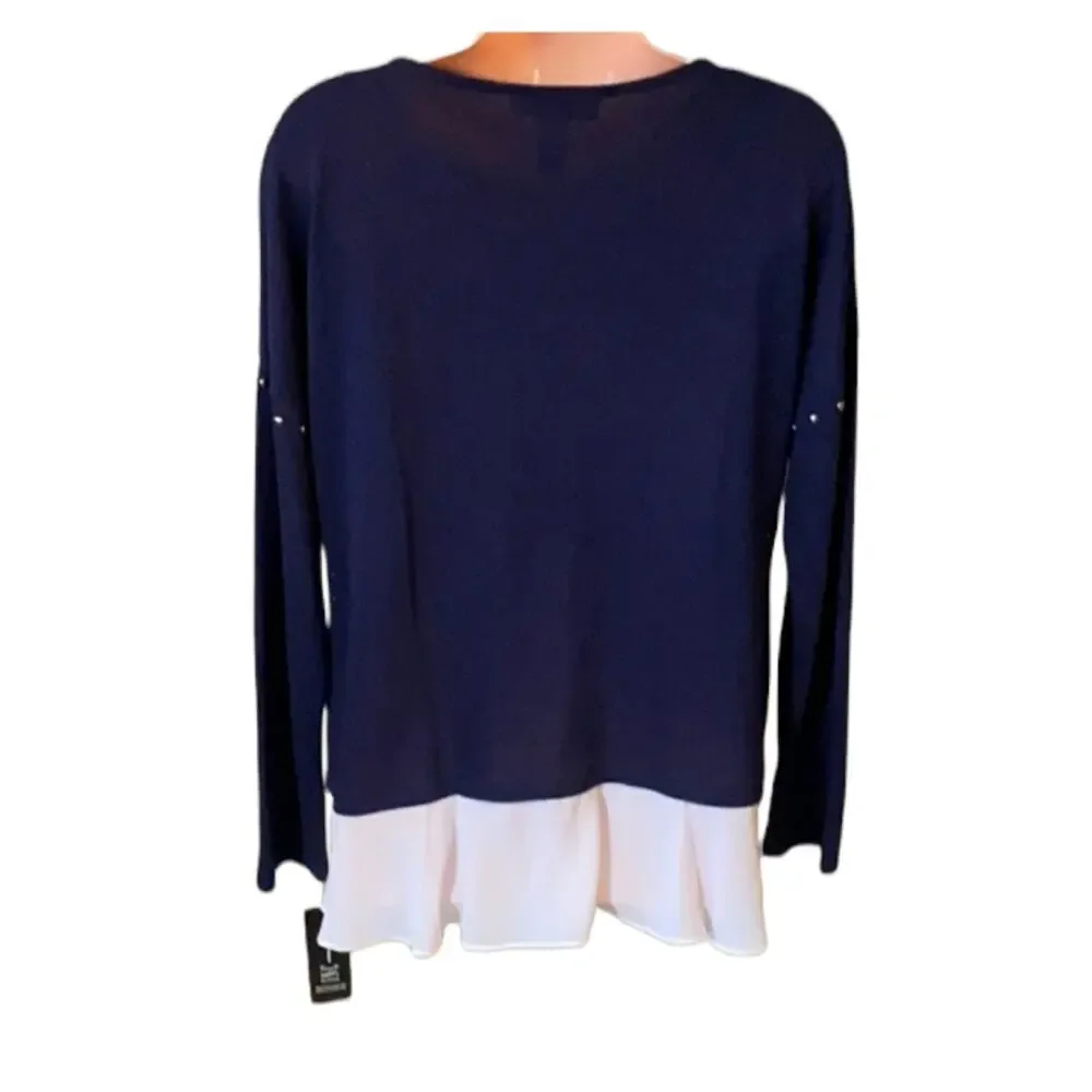 INC International Concepts Layered Look Studded   XS Blue Faux-Layer Top NWT - Picture 9 of 13